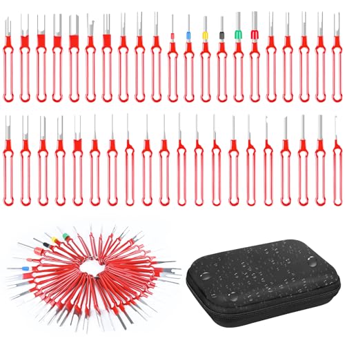 Terminal Removal Tool Kit 41 Pcs Depinning Tool Electrical Connector Pin Removal Tool Kit Pin Extractor Tool Set Wire Terminal Release Tool for Automotive Car Household Devices - Red - color: 41 PCS - Red Flat Handle