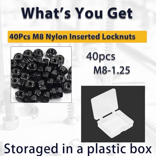 M8 Lock Nut Nylon Inserted Locknuts for Patio Furniture M8 Bolts - size: M8 (40PCS)