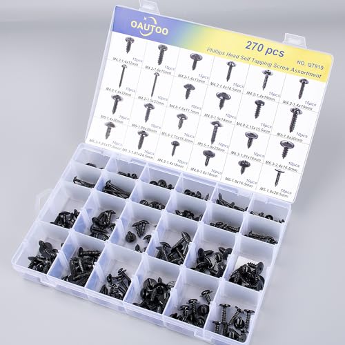 270pcs Automotive Body Screw Phillips Head Self Tapping Screw Washer Head Screws Assortment Kit #8#10#12#14