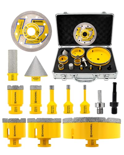 HIGHDRIL 13Pcs Tile Hole Saw Kit for Porcelain Ceramic Marble Stone - size: Kit 2 Thread