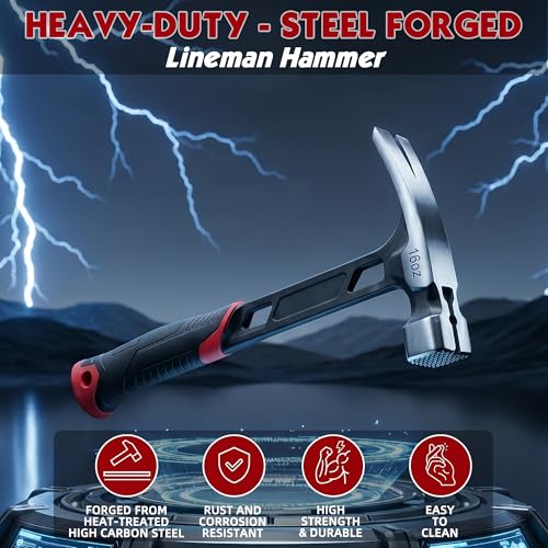 16 oz Straight Rip Claw Hammer with Milled Face & Shock Reduction Grip, Magnetic Nail Holder, Heavy Duty One-piece Forged Hammer (16oz)