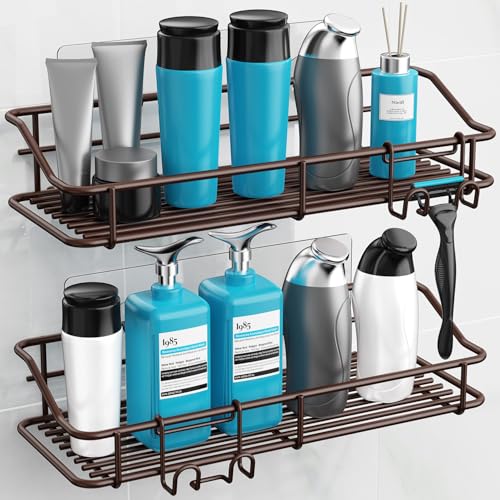 Nieifi Shower Caddy Adhesive, Shower Shelves, Shampoo Holder for Bathroom - color: Brown, size: 2 Pack