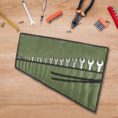 Wrench Organizer, Tool Roll Pouch,16-Pocket Waterproof Oxford Cloth - color: Army Green