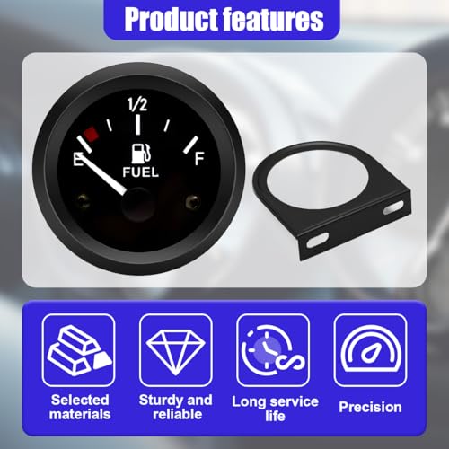 2" 52mm 12V Fuel Level Gauge Meter Kit with Nut/Bracket, Black - color: Black