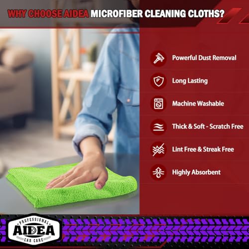 AIDEA Microfiber Cleaning Cloth-20PK, Microfiber Towels for Cars, 12"×12" - color: Green, size: 20PK