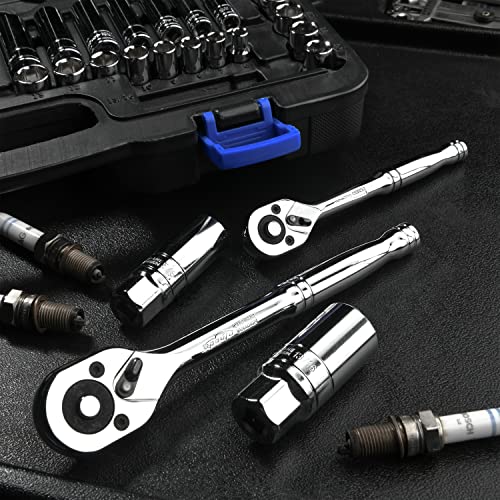 EPAuto 69 Pieces 1/4-Inch & 3/8-Inch Drive Socket Set, Pear Head Ratchet - size: 69 Pieces