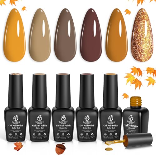 Beetles Gel Nail Polish Set, Caramel Swirl Gel Polish 6 Colors - color: A - Mixed Finishes | Caramel Swirl