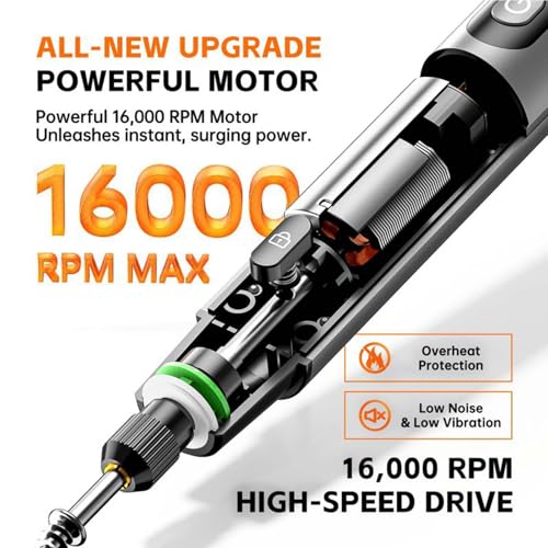 Kyntvex Cordless Rotary Tool Kit with 108 Pcs Accessories, 6-Speed 16000rpm 3.7V Multi-Purpose Small Electric Grinder for Sanding Polishing Drilling Engraving DIY Crafts-Grey-108PCS