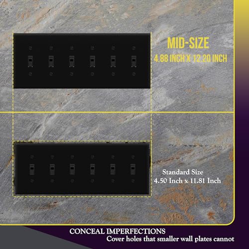 ENERLITES Mid-Size 6-Gang Toggle Light Switch Cover Plate, 1 Pack, Black - color: Black, size: Mid-Size