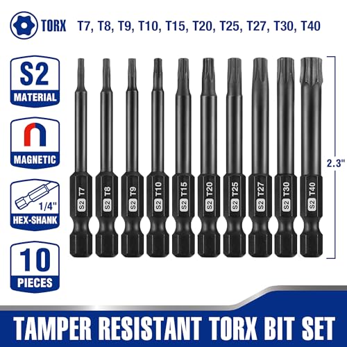 WORKPRO 10PCS Security Torx Screwdriver Bit Set, 1/4”S2 Steel Tamper Proof - color: Torx