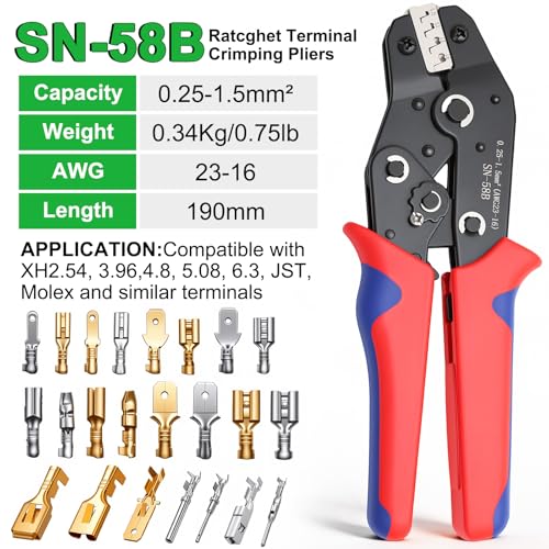 Twidec/Wire Crimping Tool with Ratchet 24-16 AWG Wire Crimping Pliers,Ratchet Wire Crimper Tool for Open Barrel Terminal Connectors,Electrical Crimping Tool SN-58B - style: SN-58B AWG24-16