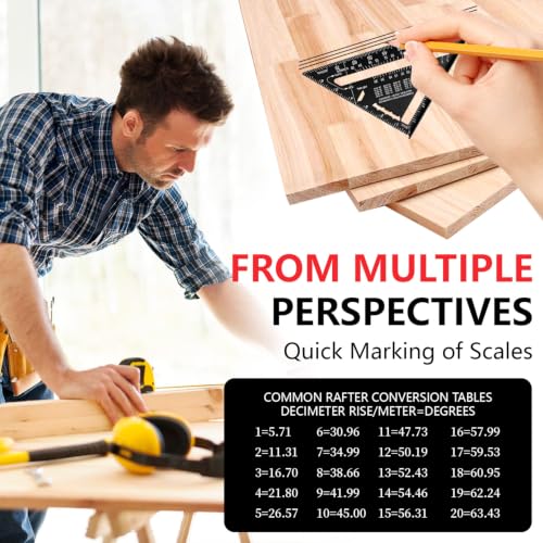 Aluminum Alloy Rafter Square 7 Inch, Carpenter Square Layout Tool with Laser-Etched Scale, Woodworking Triangle Ruler for Carpenters Craftsmen, Multi-Angle Protractor (Red) - color: Red