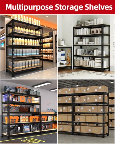 PrimeZone 5-Tier Garage Storage Shelves, Adjustable Metal Shelving, Black - size: 32"W x 16"D x 63"H