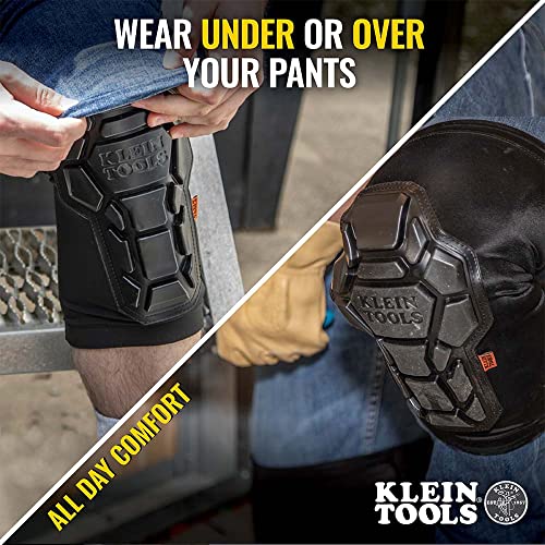 Klein Tools 60611 Knee Pads, Heavy Duty Padded Knee Sleeves, Breathable Mesh Back, Elastic Cuff with Slip-Resistant Silicone, Black, L/XL - size: L/XL