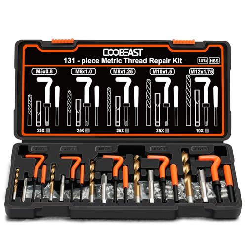 131PCS Thread Repair Kit, Metric Helicoil Repair Kit with HSS Drill Bits - size: Metric131pc