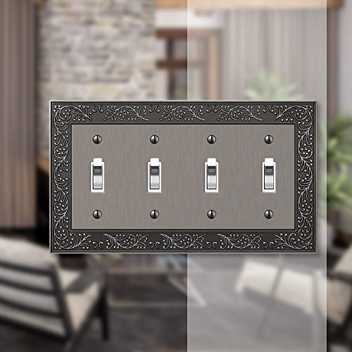 Amerelle 43T4AN English Garden Wallplate, 4 Toggle, Cast Metal, Antique Nickel, 1-Pack - color: Antique Nickel, size: 4 Toggle