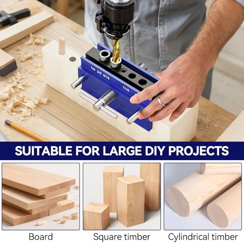 Self Centering Doweling Jig Kit, Drill Jig For Straight Holes Biscuit Joiner Set With 6 Drill Guide Bushings, Adjustable Width Drilling Guide Power Tool Accessory Jigs (XL)