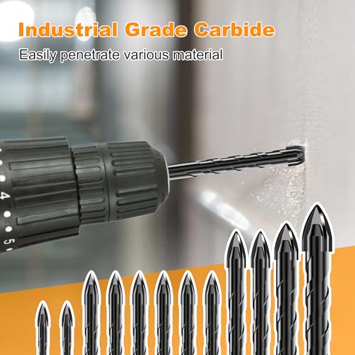 12Pcs Cross-Tip Masonry Drill Bit Set & Concrete Drill Bit Set, 3/16"-1/2" - size: 12 pcs 3/16"-1/2" Masonry Drill Bits