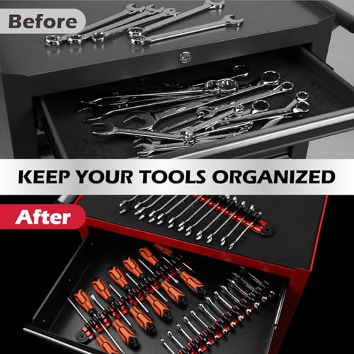 3-Piece Magnetic Screwdriver Organizer and Wrench Organizer, 42-Slot Screwdriver and Wrench Holder, Magnetic Aluminum Rail Tool Organizer for Tool Box Drawer Wall-Mount Storage,Red(Tools not Included) - style: 3-Pack Red (42-Slot) Pro Set