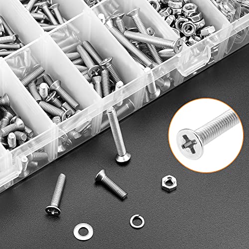HELIFOUNER 1500 Pieces M2 M3 M4, 304 Stainless Steel Phillips Countersunk Head Machine Screws Bolts Washers Nuts Hardware Assortment Kit - style: Phillips Countersunk Head