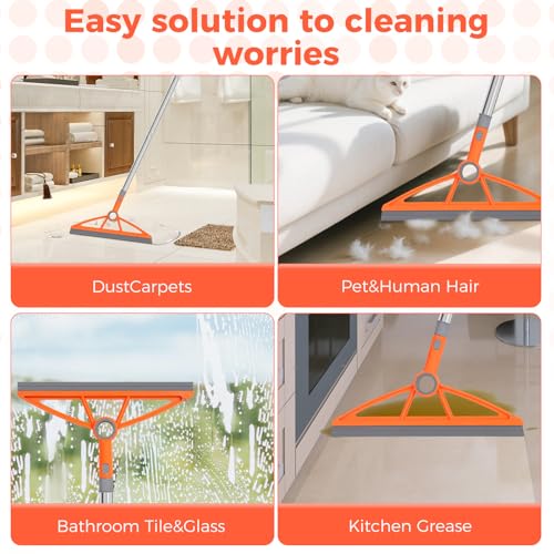 wlich 2-in-1 Air Broom, Silicone Rubber Broom with 54" Handle & 2 Strips
