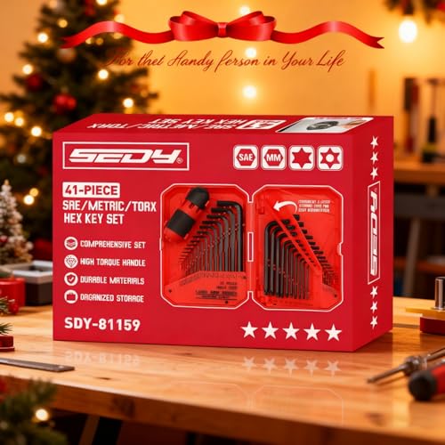 41-Piece Hex Key Allen Wrench Set, L Shape Hex and Torx Key Wrenches with Torque Handle | SAE(0.028"-3/8") | Metric(0.7mm-10mm) | Torx(T9-T50) in 3-Layer Storage Case, Heat Treated Cr-V Steel - style: 41-Piece Set (New Version)