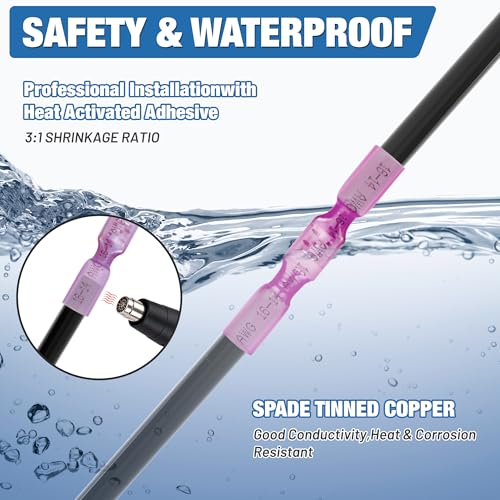 380PCS Heat Shrink Male and Female Spade Connectors Kit - Male & Female Blade/Spade Wire Terminals,AWG 22-10 Waterproof Electrical Terminals,for Marine Wiring/Electrical Projects