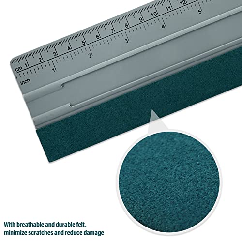 FOSHIO 12 Inch Felt Squeegee for Vinyl wtih Ruler 30CM 4 Round Corners Universal Card, Window Tint Film Installing Hard Silver PP Car Vinyl Wrap Scraper Tool - color: Silver, size: 12 Inch