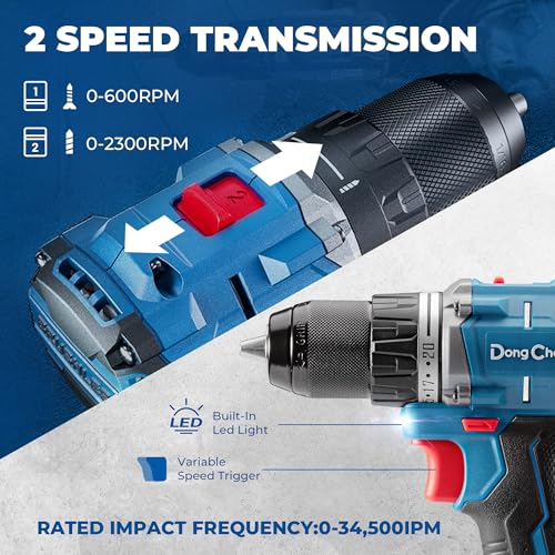 Dong Cheng 20V Brushless Heavy-duty Impact Drill Bare Tool, 531 in.lbs, 1/2" Keyless All Metal Chuck, 20+1+1 Clutch for Drilling Brick Wall, Metal, Wood (Bare Tool) - style: 531in-lbs Bare Tool