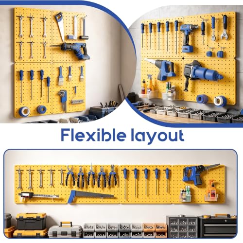 Pegboard Organizer Kit,4 Pack 14.76x10.82 in Metal Panels with 6 Bin,Yellow - color: Yellow, size: 14.76"x10.82"- 4 Pcs