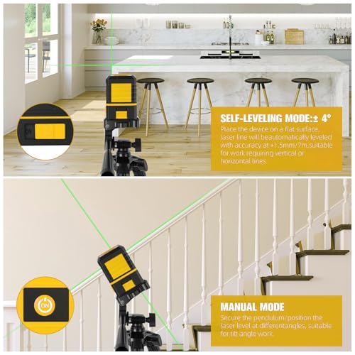 Laser Level with Tripod, 100 feet Green Cross Line Self Rotary Leveling Laser Level, Vertical and Horizontal Line, Rotatable 360 Degree, Manual Self leveling and Pulse Mode,IP54 Waterproof & Battery