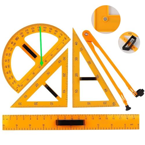 Magnetic Geometry Math Ruler Set for Classroom, Large Protractor, Triangle & Measuring Rulers, Magnetic Blackboard Tools for Teachers & Students Enhances Math Learning, 5pc - size: 5pc