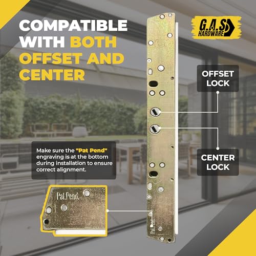 10" Sliding Patio Glass Door Two Point Mortise Lock, 9-7/8" Hole Spacing, Compatible with Either Center or Offset Latch Position