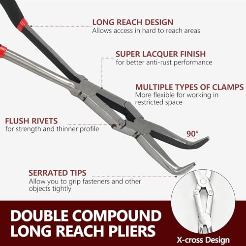 4PCS 13" Double Jointed Long Needle Nose Pliers Set, Anti-Slip Soft Grips - size: 4pcs-Straight/45/90 /Circle