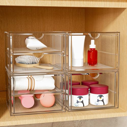 caktraie 4-Pack Acrylic 6-Drawer Office & Makeup Storage Organizer,Desk - size: 6 Drawers