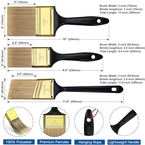 Great Andrew Paint Brushes, 30 PCS, 2" 3" Flat & 2" Angled - size: 30 PCS, 2",3"&2"A