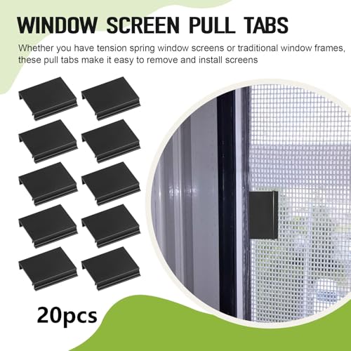 Window Screen Pull Tabs 20 Pack Hollow Flat Spline Channel Pull Lift Tabs Replacement Repair Clips Kit, Window Screen Frame Center Brace Privacy Screen Mounting Tabs, Black Vinyl