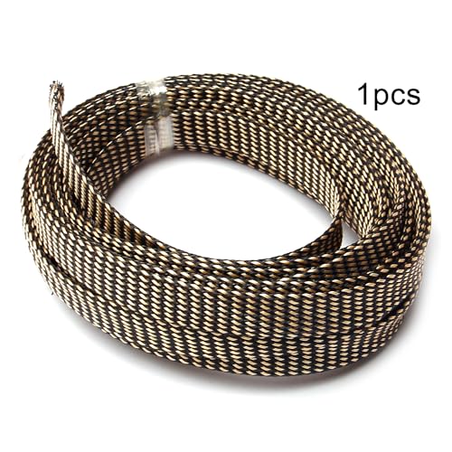 Othmro 16.4ft Length PET Flexible Expandable Braided Cable Sleeves 0.55in Width Wire Loom Sleeving and Organizer Flexible Wire Mesh Sleeves for TV Audio PC Computer Cords from Pet Chewing Black Gold - color: Black Gold, size: 0.35" Dia/16.4Ft