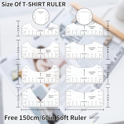 12pcs Tshirt Ruler Guide for Vinyl Alignment, T Shirt Measurement Accessories Tools for Cricut Heat Press & Cameo & HTV Transfer Vinyl, Stocking Stuffers Gifts for Women (White) - style: Tshirt Ruler-12-White