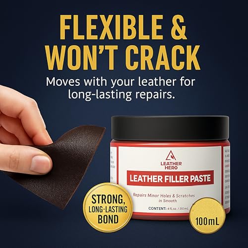 Leather Filler for Filling or Repairing Holes, Tears, Cracks, Scratches, for Leather Car Seats, Furniture, Shoes- Flexible with Applicator (100mL)