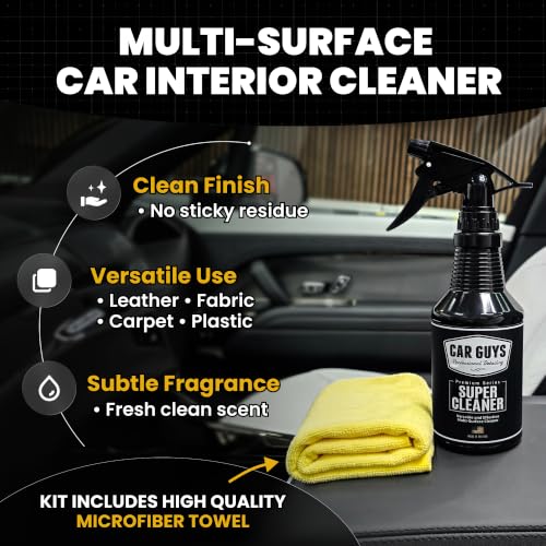 CAR GUYS Interior Car Cleaner for Tough Stains | Stain Remover for Car Seats, Carpet, Upholstery, & Leather | 18 Oz Kit with Microfiber Towel - size: 18 Oz Kit (w/ Towel)