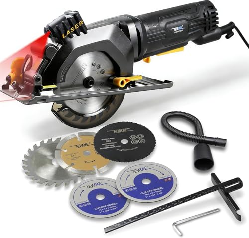 Mini Circular Saw,NEWONE 4.5Amp Electric Circular Saw with 6 Saw Blades,3500RPM,Max Cutting Depth 1-11/16"(90°), 1-1/8"(45°),Circular Saw With Laser for Wood, Soft Metal, Tile and Plastic Cuts