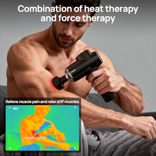 HEYCHY Massage Gun Deep Tissue, 6 Heads Muscle Massager Heat Therapy - color: Gloss Black
