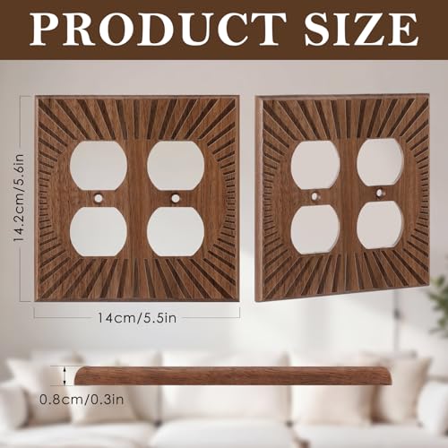 DoubleFill 4 Pcs Walnut Wood Switch Cover,14 * 14.2cm,2 Double Hole - color: 2 Double Hole, size: 14.2 x 14 cm