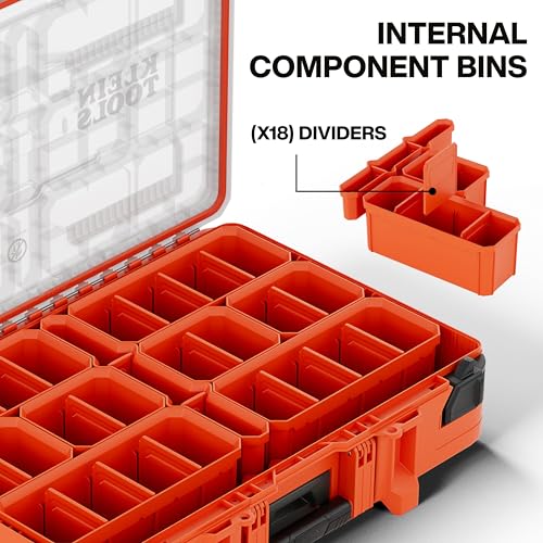 Klein Tools 54400MBX MODbox Tall Compartment Box, Full-Width Tool Organizer, Small Parts Tool Box with 20 Compartments, 9 Removable Bins for Fasteners, Stackable Module - size: Component Box