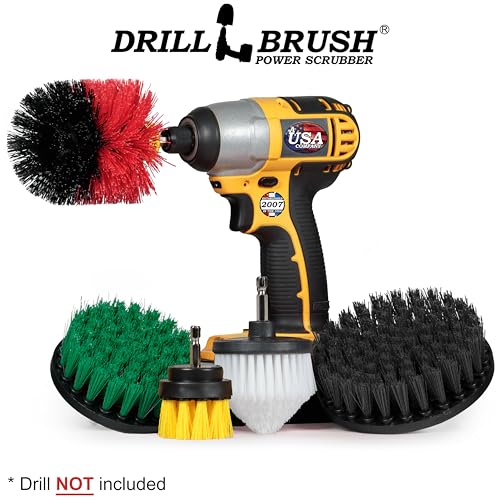 Drillbrush Multipurpose Cleaning Brush Set - Grout, Tile, Shower, Brick - color: White, Yellow, Green, Red, Black