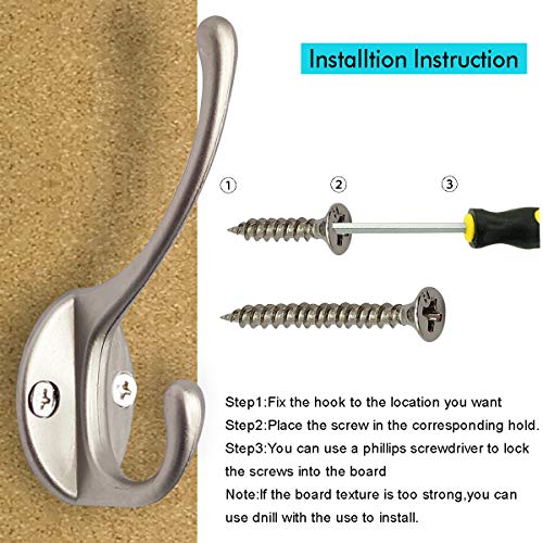 IBosins 10 Pack Silvery Double Coat Hooks Utility Hooks for Coat, Bag, Hat - color: Silvery