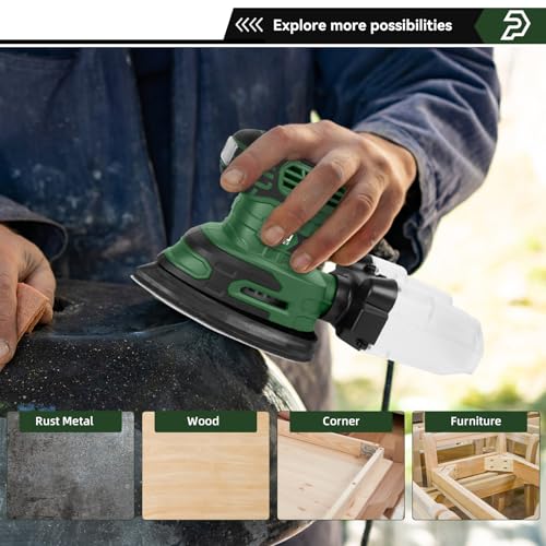 Prostormer Detail Sander, 13000RPM Mouse Sander, 1.6A Electric Palm Sanders - color: Green