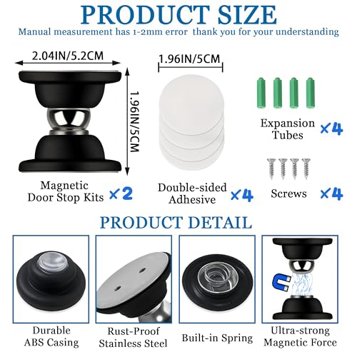 2 RV Magnetic Door Catch,Black Storage Door Stopper w/Adhesives & Screw Kit