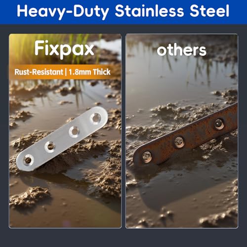 111PCS 5 Sizes Flat Mending Plates for Wood Metal Brace Bracket Stainless Steel Straight Wood Brackets with Screw Holes 1.4"/1.8"/2.2"/3.0"/3.8" inch(Silver) - color: Silver